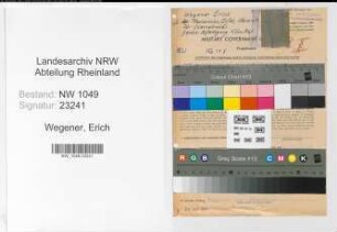 Entnazifizierung Erich Wegener , geb. 25.02.1889 (Bahnsekretaer)