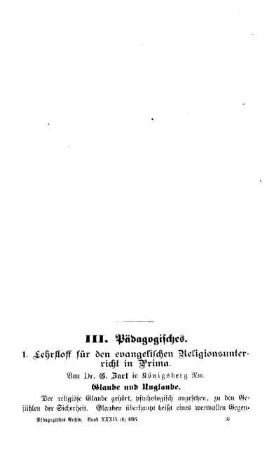 Lehrstoff für den evangelischen Religionsunterricht in Prima : Pädagogisches