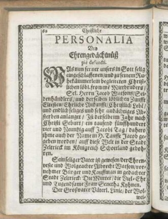 Personalia Und Ehrengedächtnüß piè defuncti.