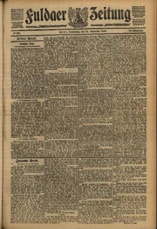 Erste Ausgabe vom Donnerstag, den 18. November 1909.