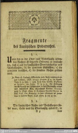 Fragmente des Lausitzischen Privatrechts