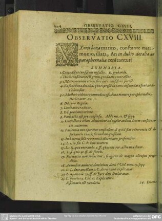 Observatio CXVIII. Uxoris bona marito, constante matrimonio illata, An in dubio dotalia an paraphernalia censeantur?