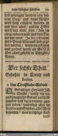 Der sechste Theil. Gebehte in Creutz und Leyden