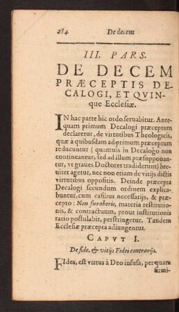 III. Pars. De Decem Praeceptis Decalogi, Et Qvinque Ecclesiae.