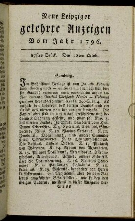 87stes Stück. Den 28ten Octb.