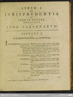 Liber I. De Iurisprudentia Et Iure In Genere, Speciatimque De Iure Personarum