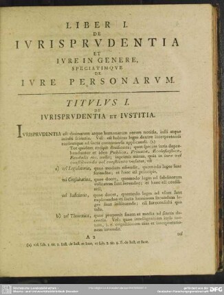Liber I. De Iurisprudentia Et Iure In Genere, Speciatimque De Iure Personarum