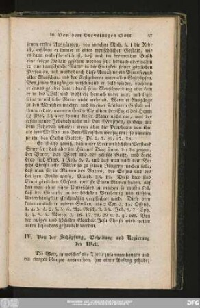 IV. Von der Schöpfung, Erhaltung und Regierung der Welt.
