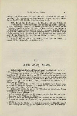 VIII. Musik, Gesang, Theater
