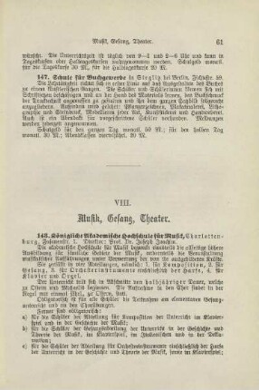 VIII. Musik, Gesang, Theater