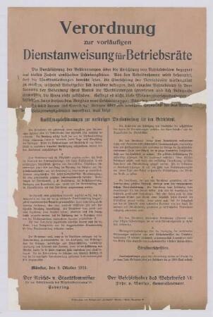 "Verordnung zur vorläufigen Dienstanweisung für Betriebsräte"