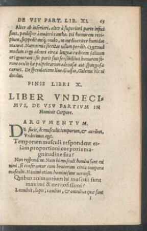 Liber Undecimus, De Usu Partium In Hominis Corpore.