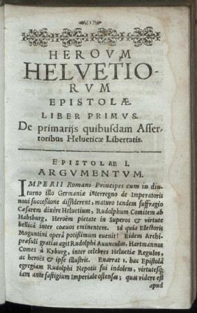 Liber Primus. De primarijs quibusdam Assertoribus Helueticæ Libertatis.