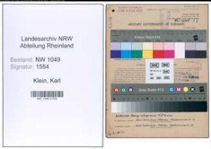 Entnazifizierung Karl Klein , geb. 21.10.1889 (Bauingenieur)