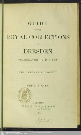 Guide to the Royal Collections of Dresden