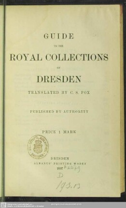 Guide to the Royal Collections of Dresden