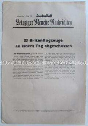 Sonderblatt der "Leipziger Neuesten Nachrichten" u.a. zu britischen Luftangriffen auf West- und Südwestdeutschland