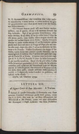 Lettera XIX. Al Signor Conte di San-Martino. A Torino