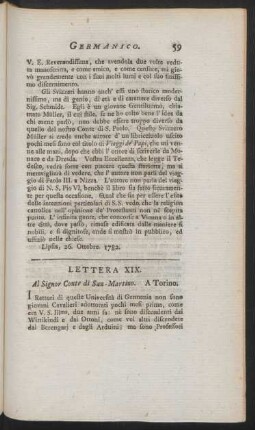 Lettera XIX. Al Signor Conte di San-Martino. A Torino