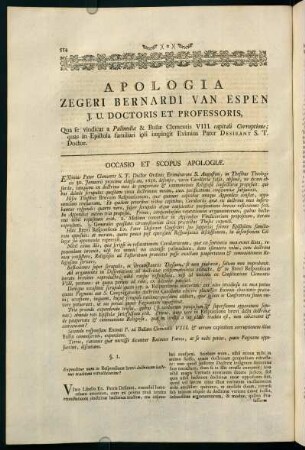 554-560, Apologia Zegeri Bernardi Van Espen J.U. Doctoris et Professoris...