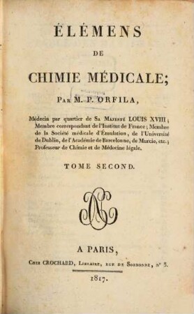 Élémens de chimie médicale, 2