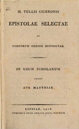 Epistolae selectae ac temporum ordine dispositiae