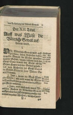 Der XII. Titul. Auff was Weise die Väterliche Gewalt aufhoben wird.