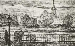Blick von der Brühlschen Terrasse : Blick von der Brühlschen Terrasse. Radierung; 265 x 355 mm. 1985