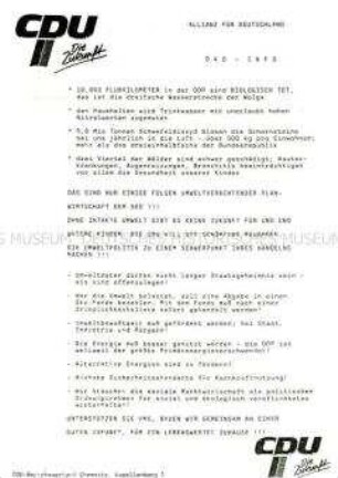 Flugblatt des CDU-Bezirksverbandes Chemnitz zu Umweltfragen