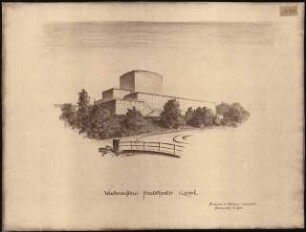 Staatstheater Kassel: (Lichtpause von Inv.Nr. 35806): Perspektivische Ansicht von der Karlsaue
