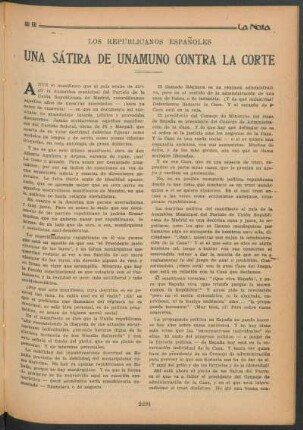 Una sátira de Unamuno contra la corte : Los republicanos españoles