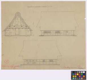Bad Zwischenahn (Ammerland): Ammerländer Heuerhaus. Haupthaus (zwei Längs-Ansichten, Querschnitt)