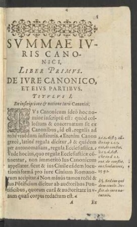 Summae Iuris Canonici, Liber Primus.