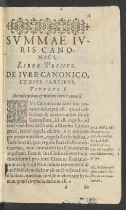 Summae Iuris Canonici, Liber Primus.