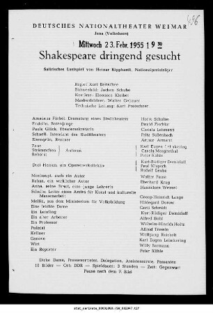 Shakespeare dringend gesucht