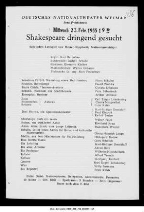 Shakespeare dringend gesucht