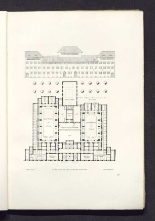 Fassade. Volksbad in der Gerichtstrasse. Grundriss