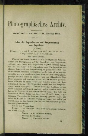 Ueber die Reproduction und Vergrösserung von Negativen