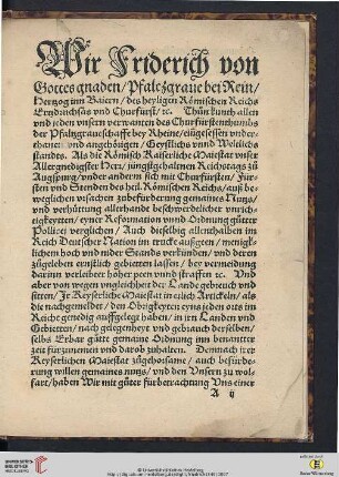 Wir Friderich von Gottes gnaden Pfalzgrave bei Rein [...]