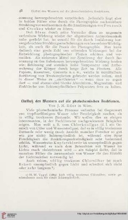 19: Einfluß des Wassers auf die photochemischen Reaktionen