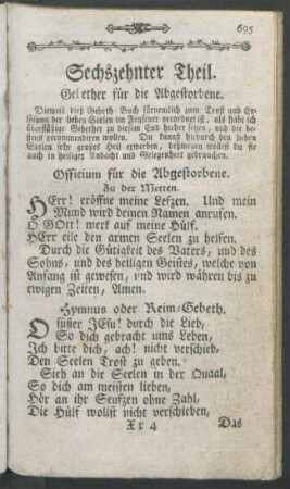 Sechzehnter Theil. Gebether für die Abgestorbene