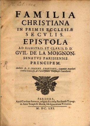 Familia Christiana In Primis Ecclesiae Secvlis