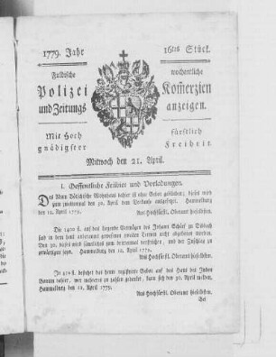 16tes Stück., Ausgabe vom 21. April 1779