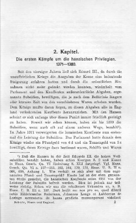 2. Kapitel. Die ersten Kämpfe um die hansischen Privilegien. 1371-1380.