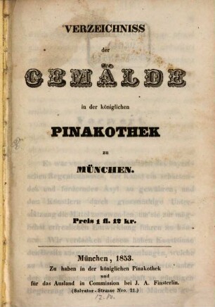 Verzeichniss der Gemälde in der königl. Pinakothek zu München