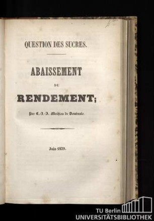 Question des sucres : abaissement du rendement