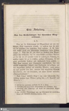 Erste Abtheilung. Von den Erscheinungen des thierischen Magnetismus