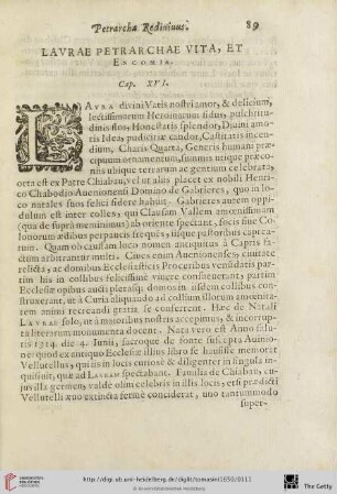 Cap. XVI: Laurae Petrarchae Vita […]