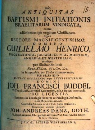 Antiquitas Baptismi Initiationis Israelitarum Vindicata, contra adscribentes ipsi originem Christianam