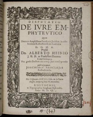 Disputatio De Iure Emphyteutico